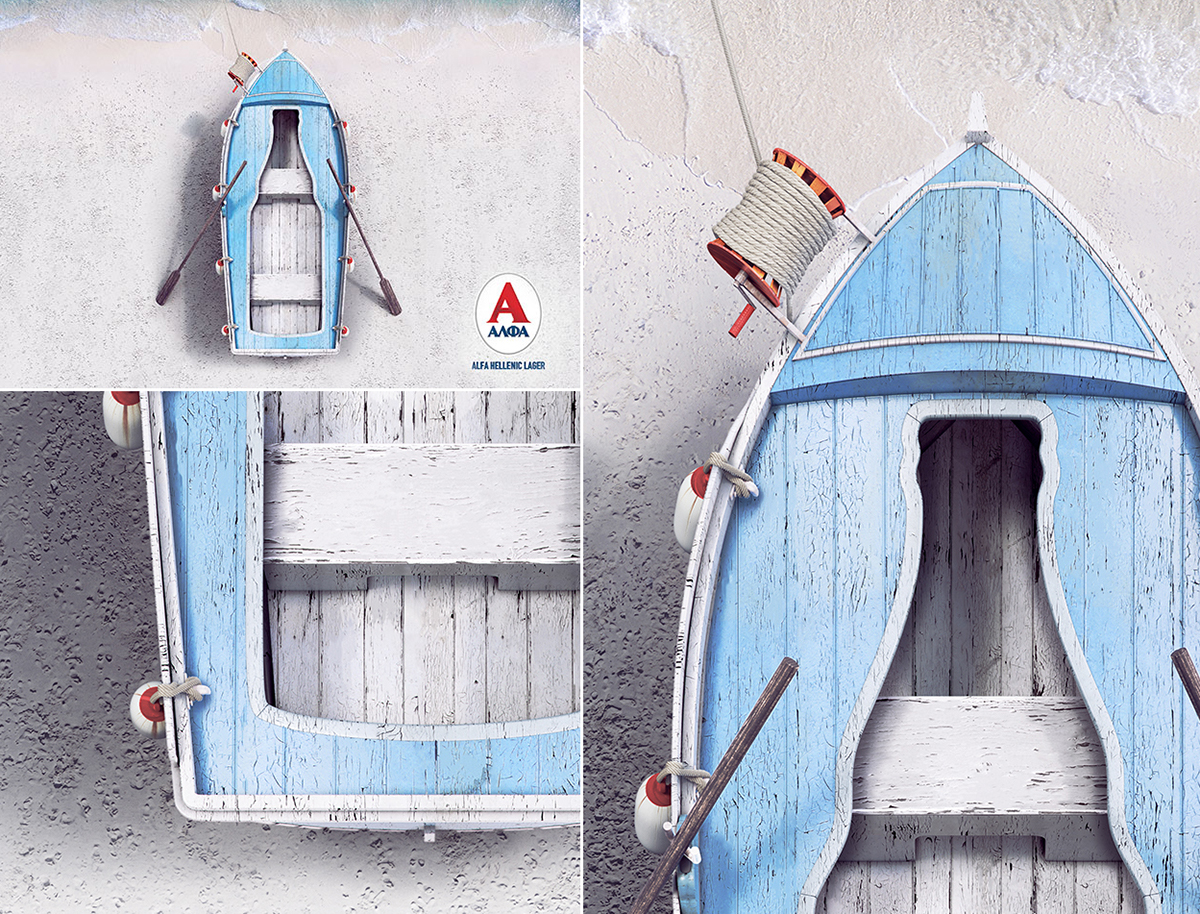 boat CGI modeling rendering Advertising  greek advertising beatch summer beer sea