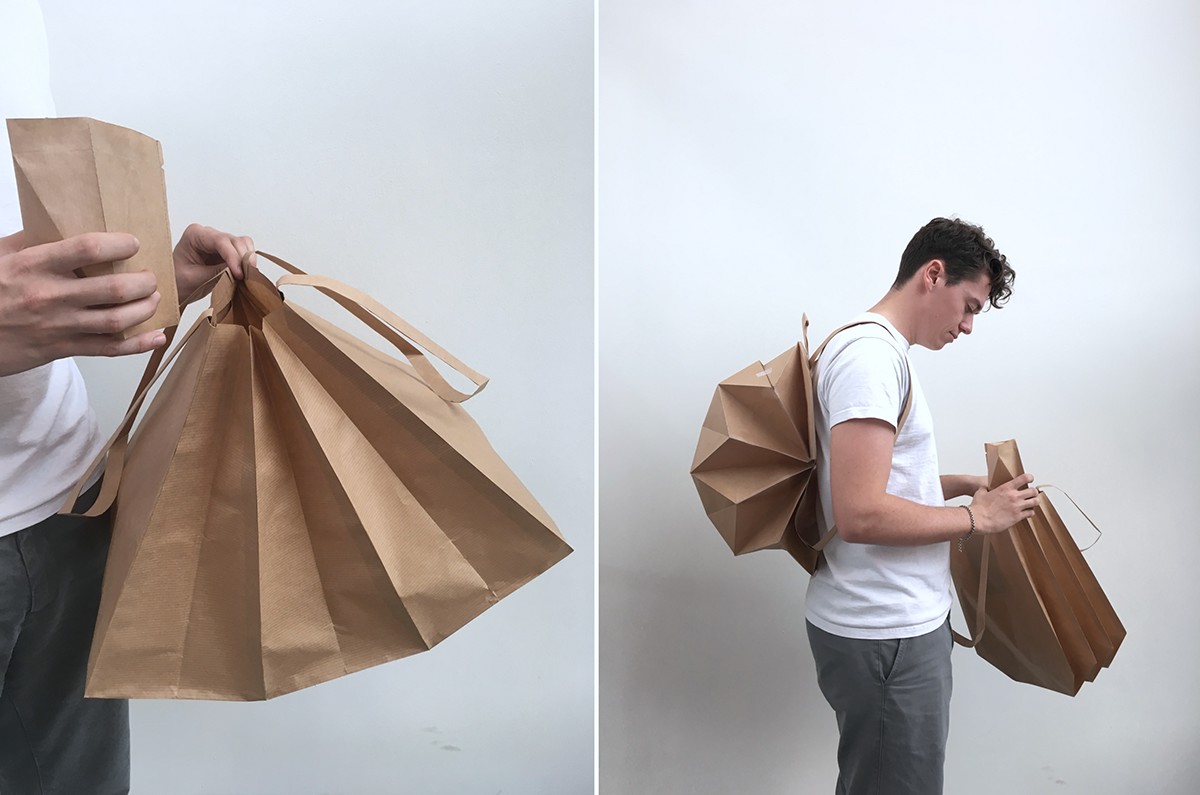 bag leather origami  wood paperbag storage ECCO Collaboration Fashion  industrial