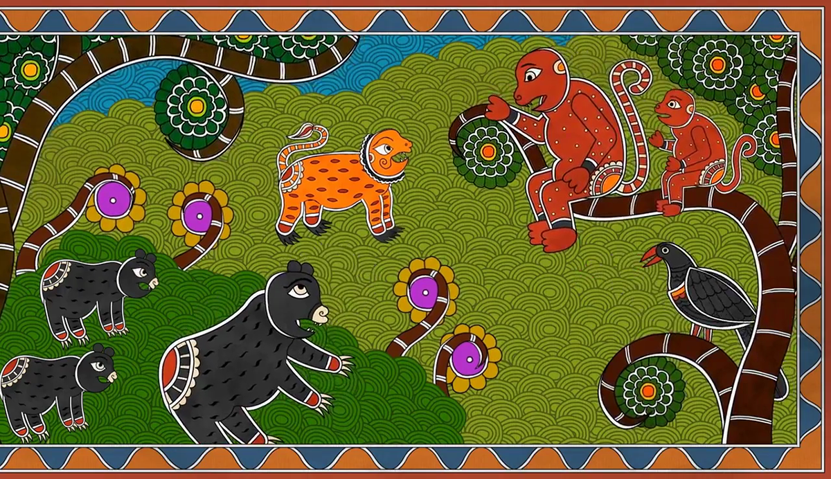 folktales of india folktales animation  madhubani mithila   ILLUSTRATION  India Uttarpradesh  lion's wedding jungle