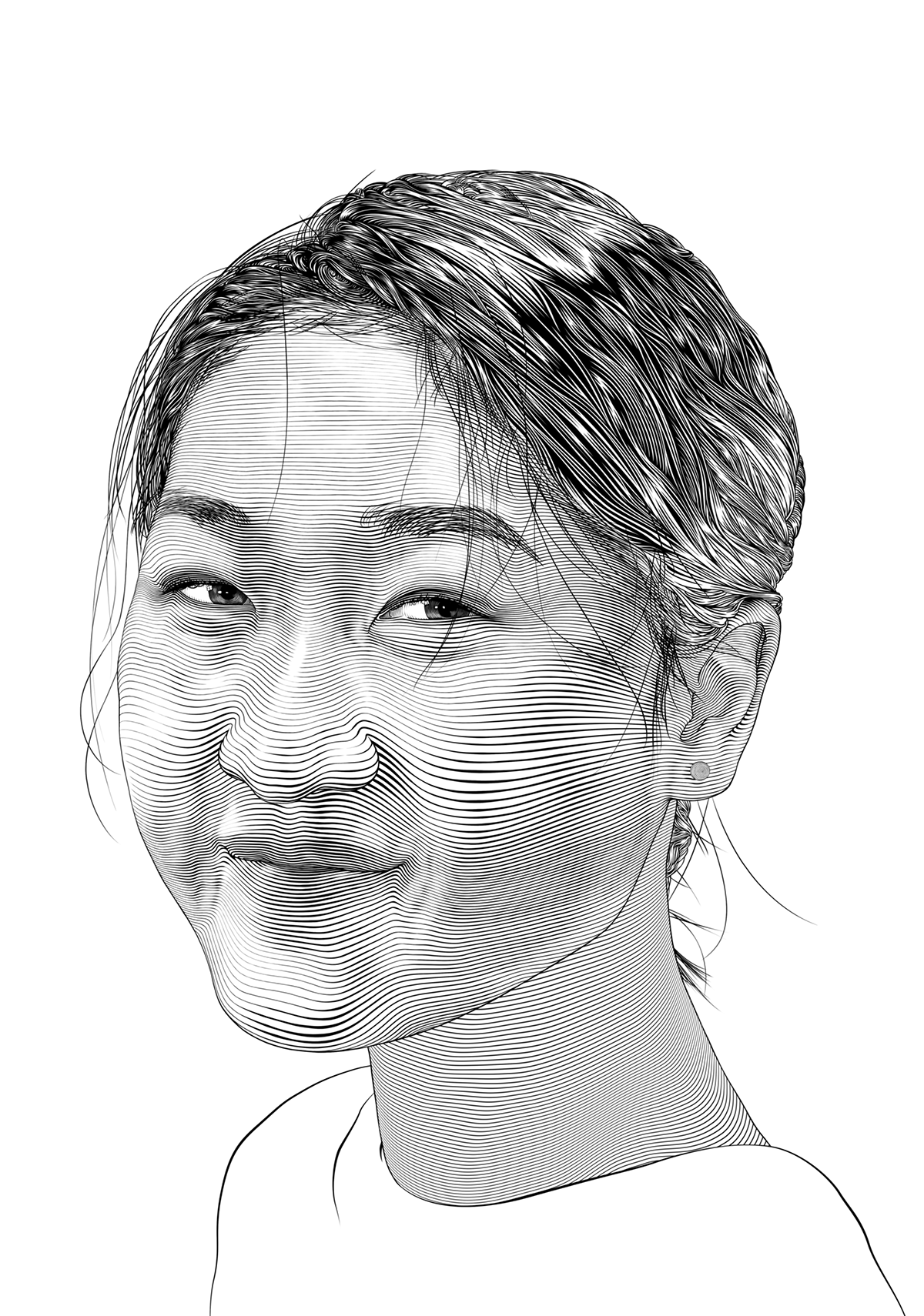 black and white Digital Drawing Drawing  etching line drawing lines linework portrait Realism
