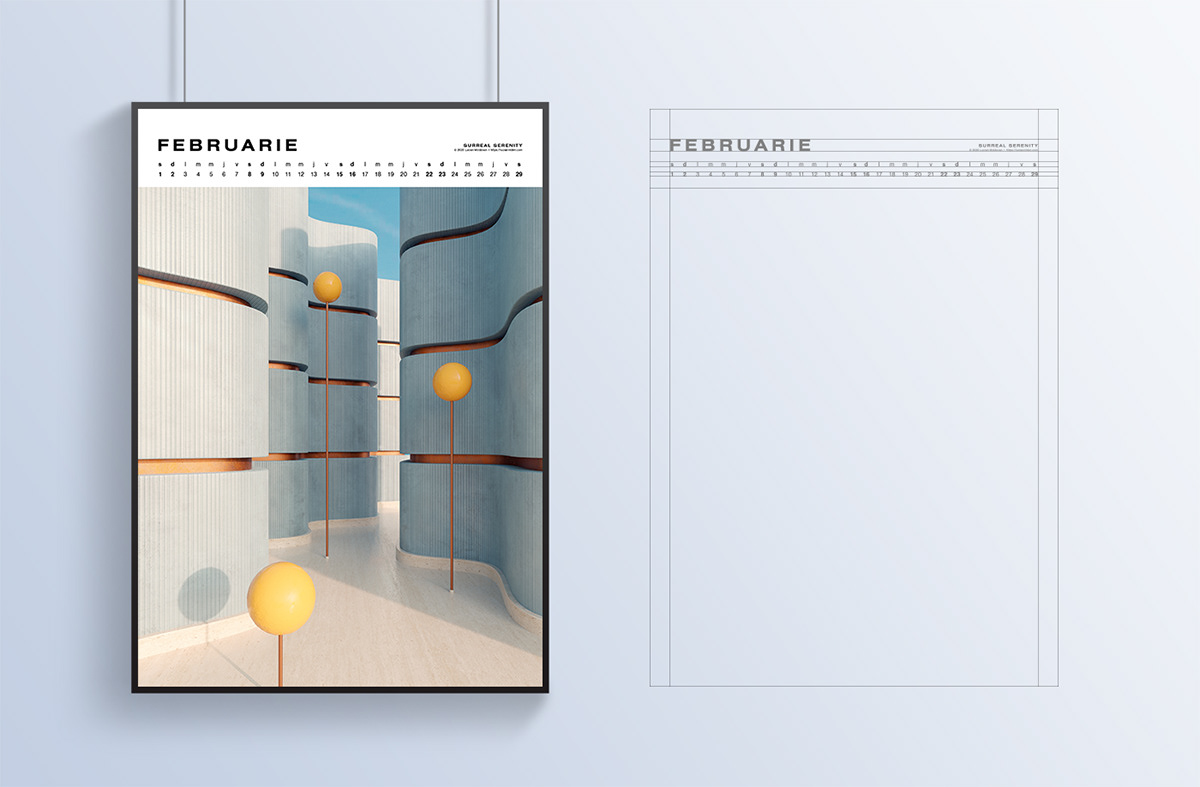 3d design architecture archviz calendar CALENDAR 2020 month poster Render serenity surreal