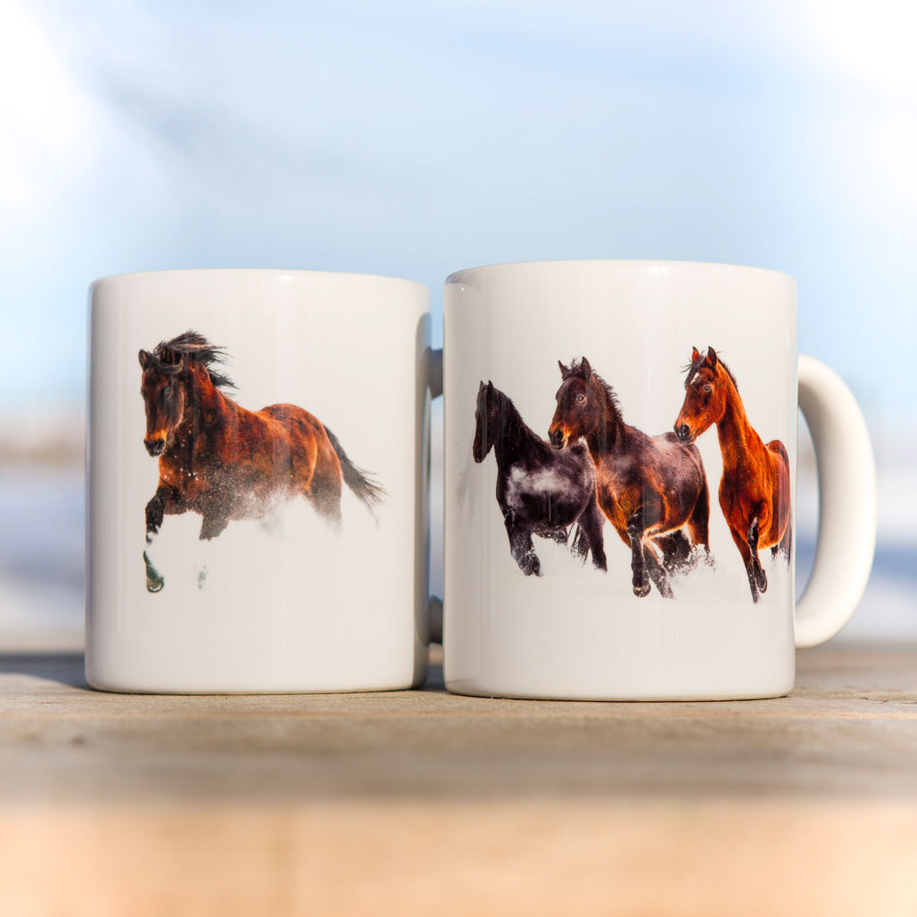 made in usa 11 oz Morgan horses in snow mugs
