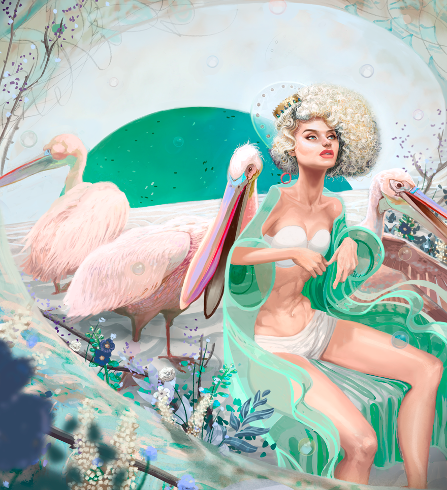 pelican figure pinup imaginative fiction Imaginative Realism queen Personal Work bath robe  figurative
