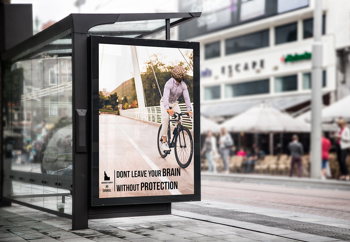 public public service poster ad bikes brain Helmet billboard Mockup