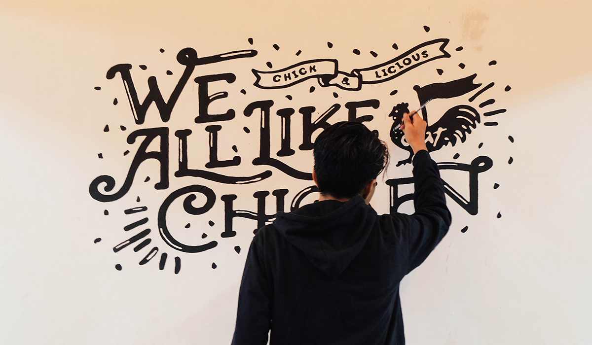 type lettering design Mural wall Resto cafe