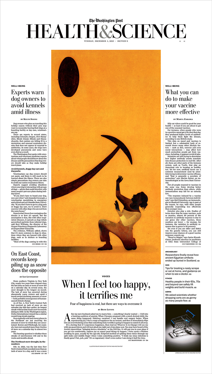 Owen Gent Washington Post Editorial Illustration fear of happiness Health & Science
