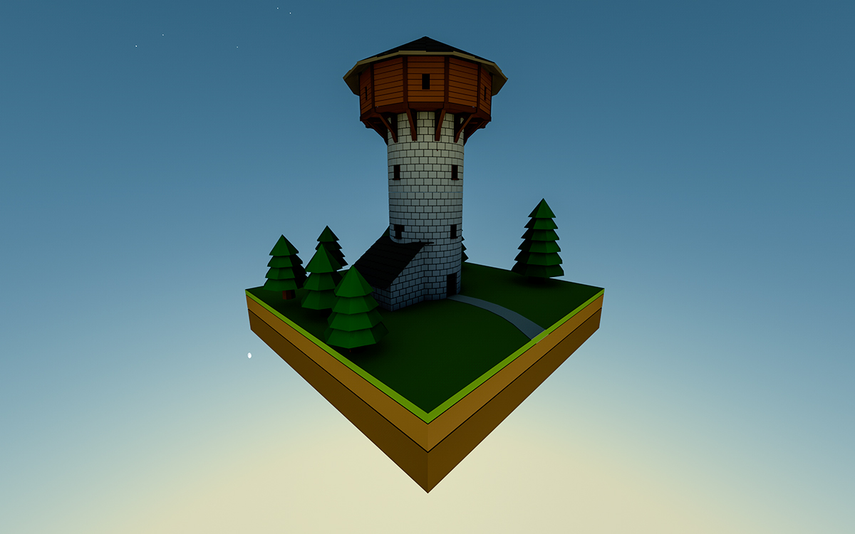 Torre Medieval Modelagem 3D Low Poly tower model Maya cinema 4d