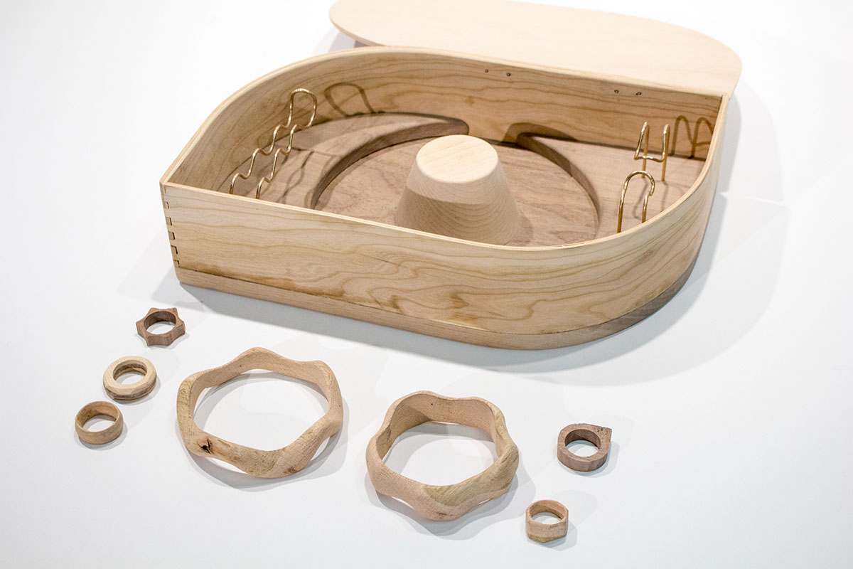 handicraft wood cherry woodworking Metalworking ring bracelet jewelry box container Wooden box Lamination bend Collection