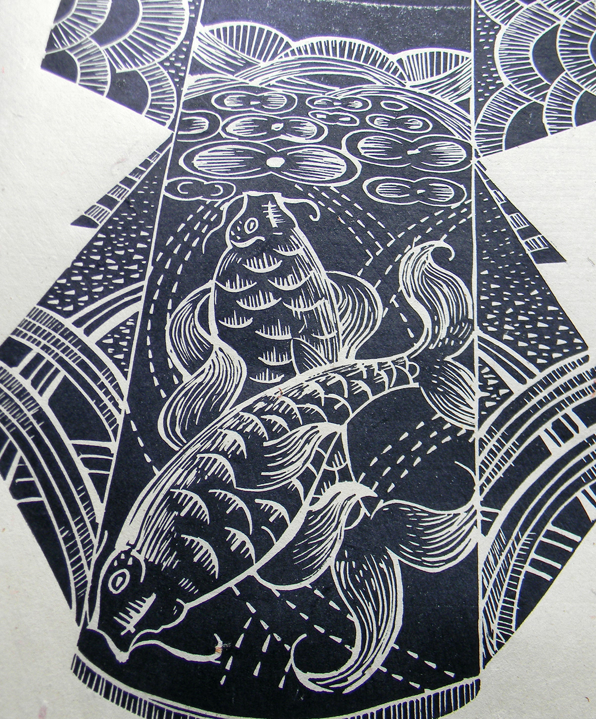kimono koi fish printmaking lino linocut linoleum
