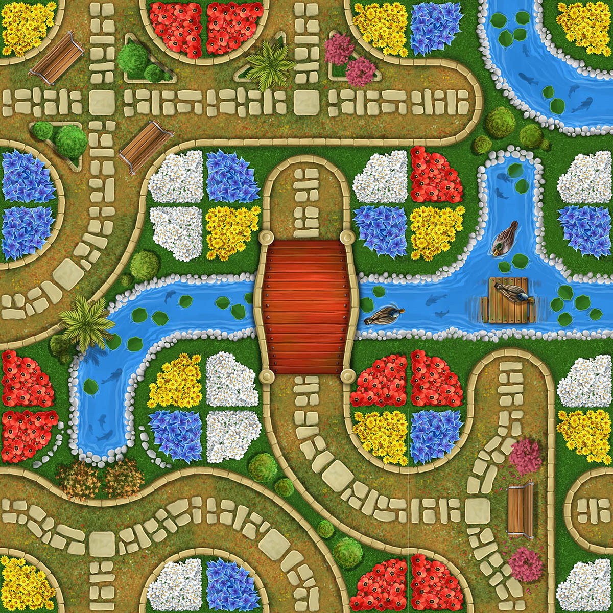 garden boardgame flower fountain Landscape modular tiles