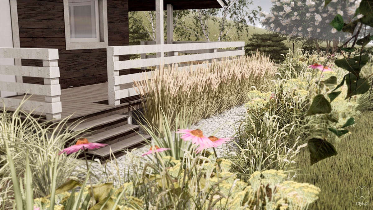 architekt krajobrazu exterior design ogród naturalistyczny palenisko w ogrodzie pracownia sttyk projekt ogrodu projektowanie ogrodów styl skandynawski trawy w ogrodzie Trójmiasto