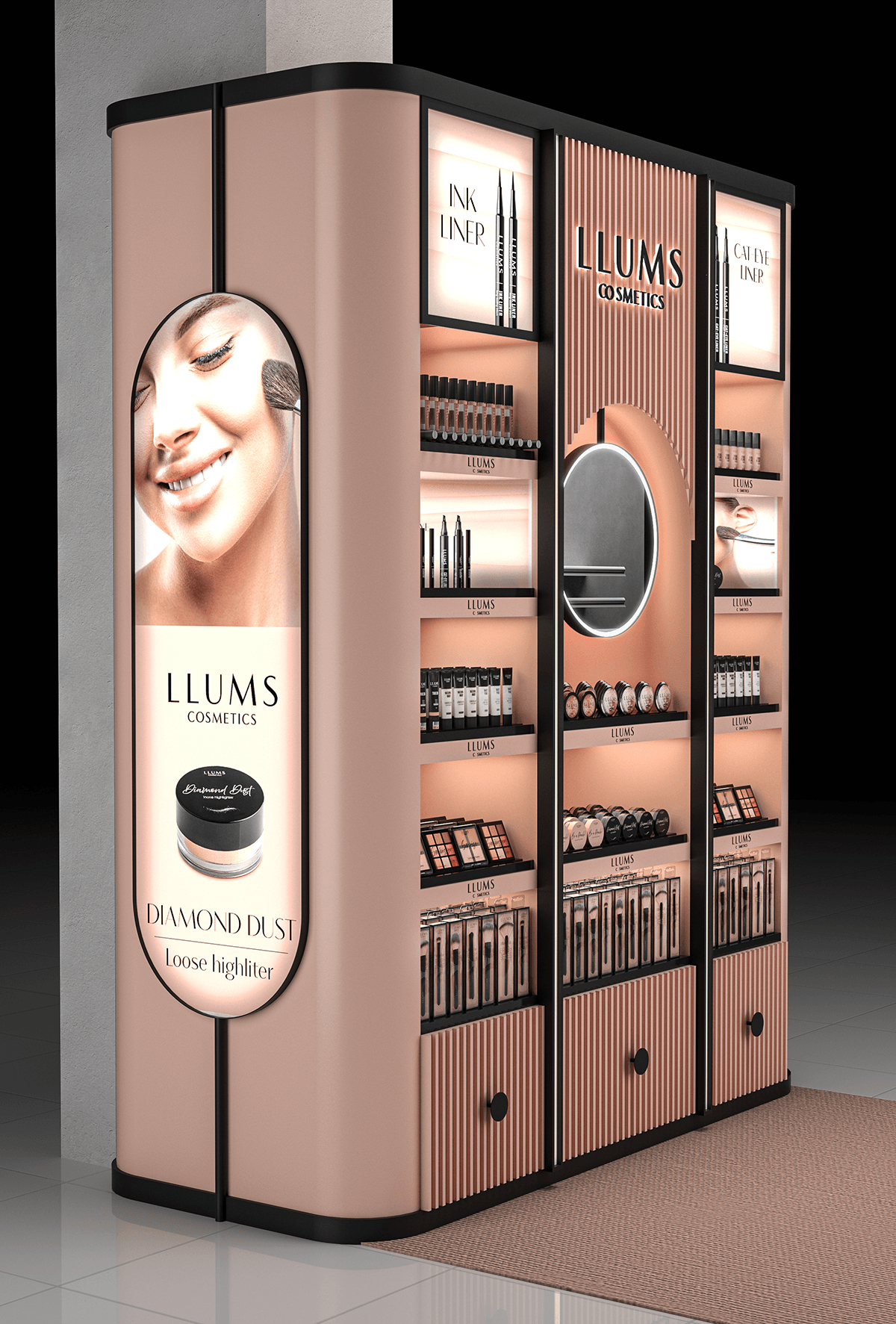 cosmetics beauty skincare makeup posm design Display Shelf bolpacic llums