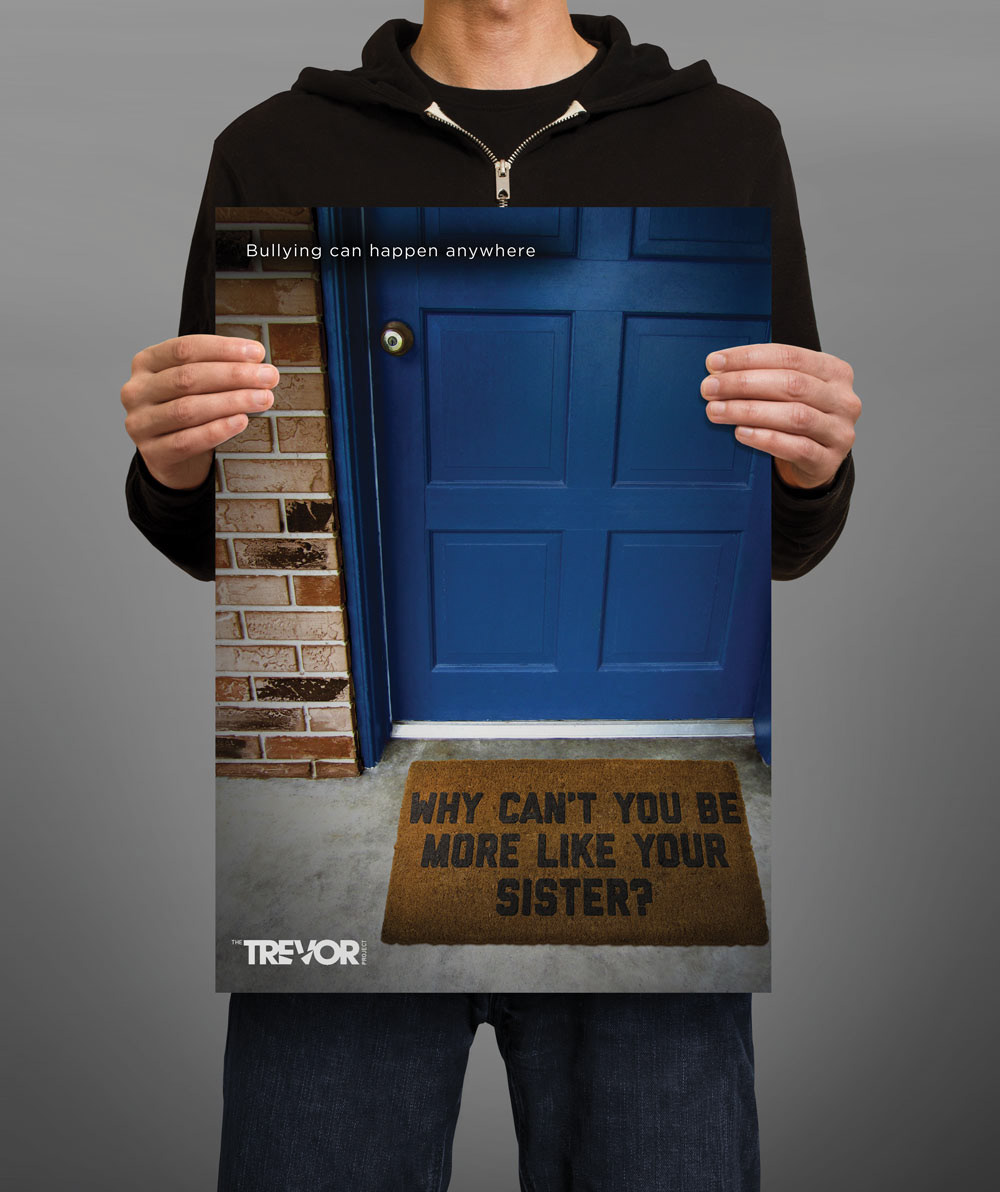 anti-bullying trevor campaign ads family door doorstep   doormat billboard magazine Wristband