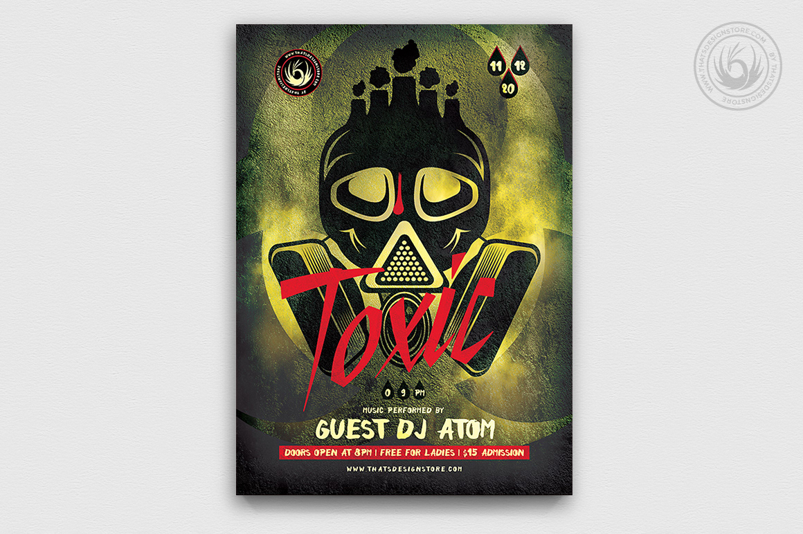 flyer poster template psd toxic party club radioactive apocalyptic night