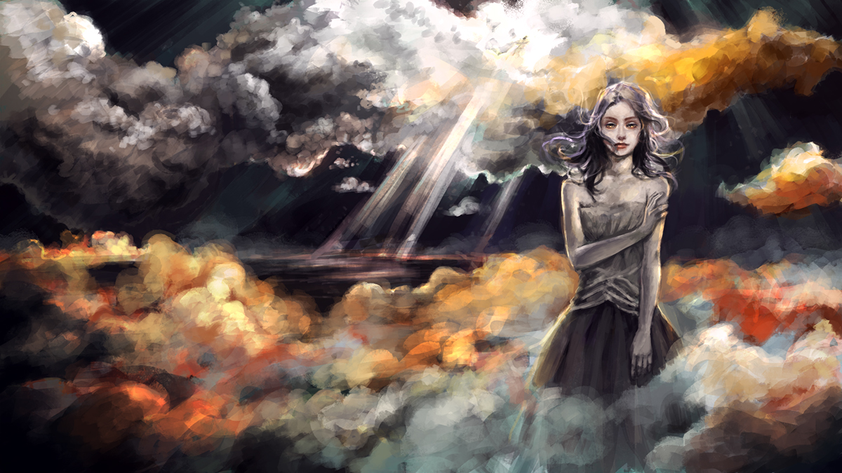 dark realistic fantasy surreal cloud imagination portrait draw Illustrator Hong Kong gas mask artist