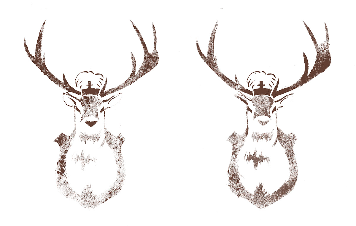 graphics design Illustrative stencils printmaking saturation taxidermy deer zebra lion