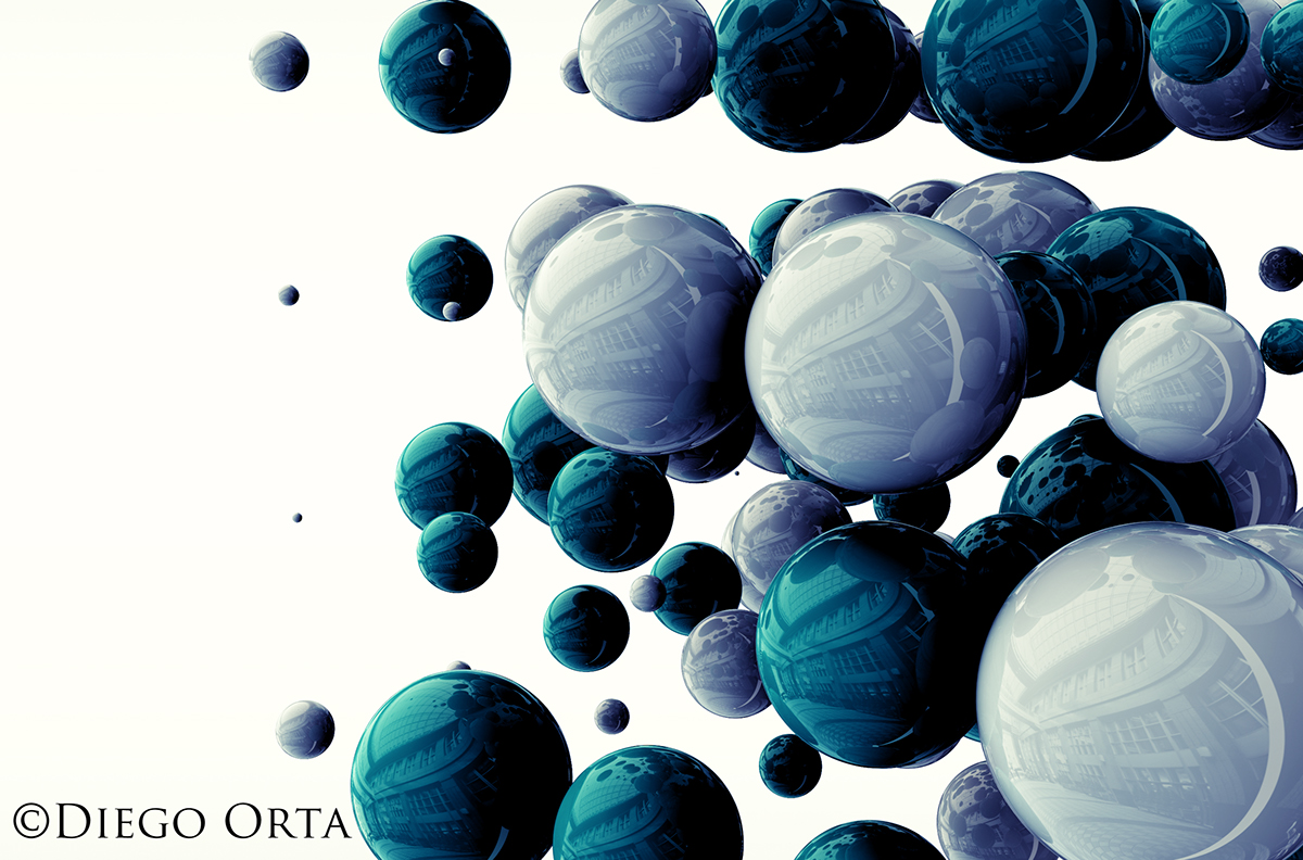 3D Render 3d render CG sphere realistic teal White pearl orb orbs metallic spheres reflection wallpaper