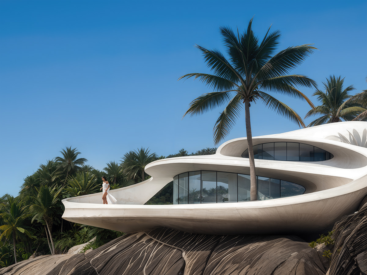 bali Bionic architecture Villa exterior ai stable diffusion midjourney Ai Art Tropical