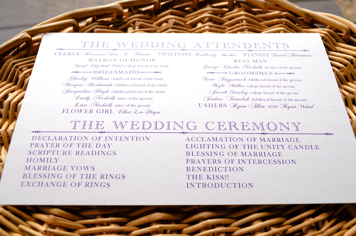 Formal wedding ceremony Program printed printable template