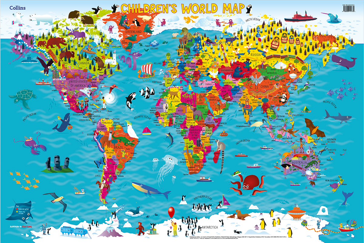 World Map atlas children poster