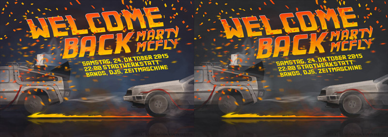 backtothefuture party flyer stwst stadtwerkstatt Marty Mcfly DeLorean Timetravel confetti