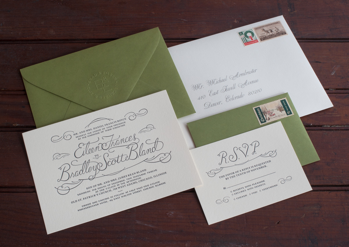 chicago wedding invitation invitations wedding letterpress Script type