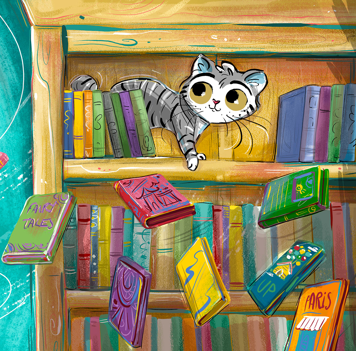 Cat childrensbook cute Digital Art  funny ILLUSTRATION  kitty kitty cat Mischief Picture book