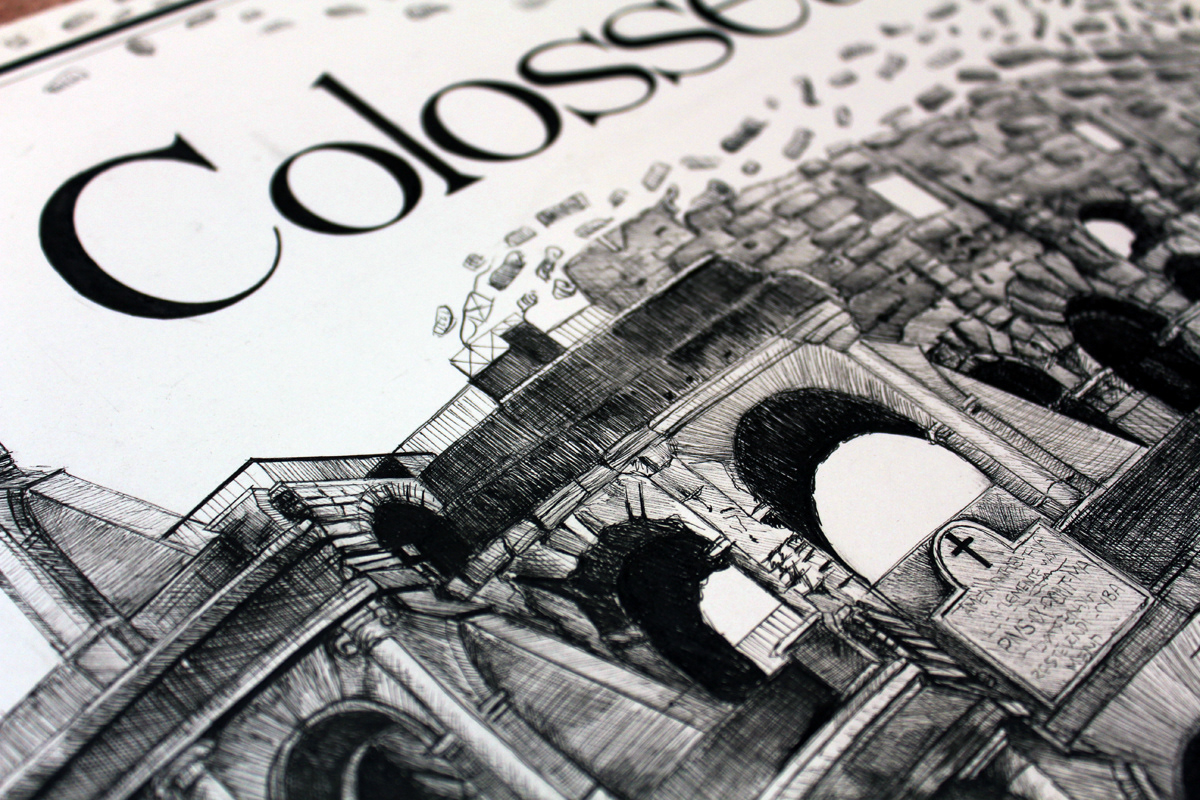 colosseum  ink  drawing