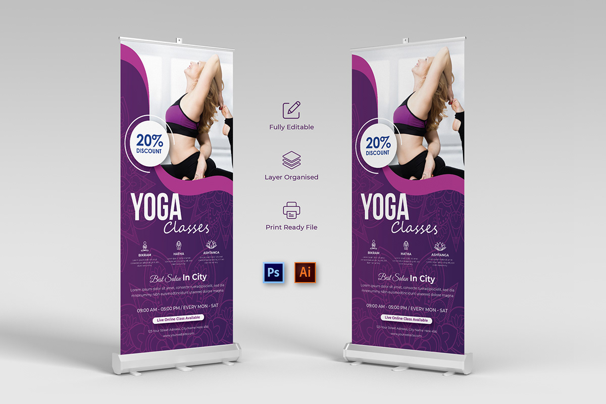 fitness banner health and beauty meditation Online Yoga personal trainer Wellness YOGA ROLLUP BANNER Yoga signage banner Yoga Stand Banner yoga trainer