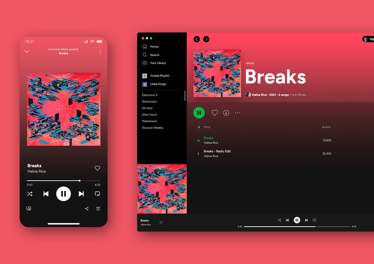 Halina Rice Breaks cover artwork applied on Spotify UI