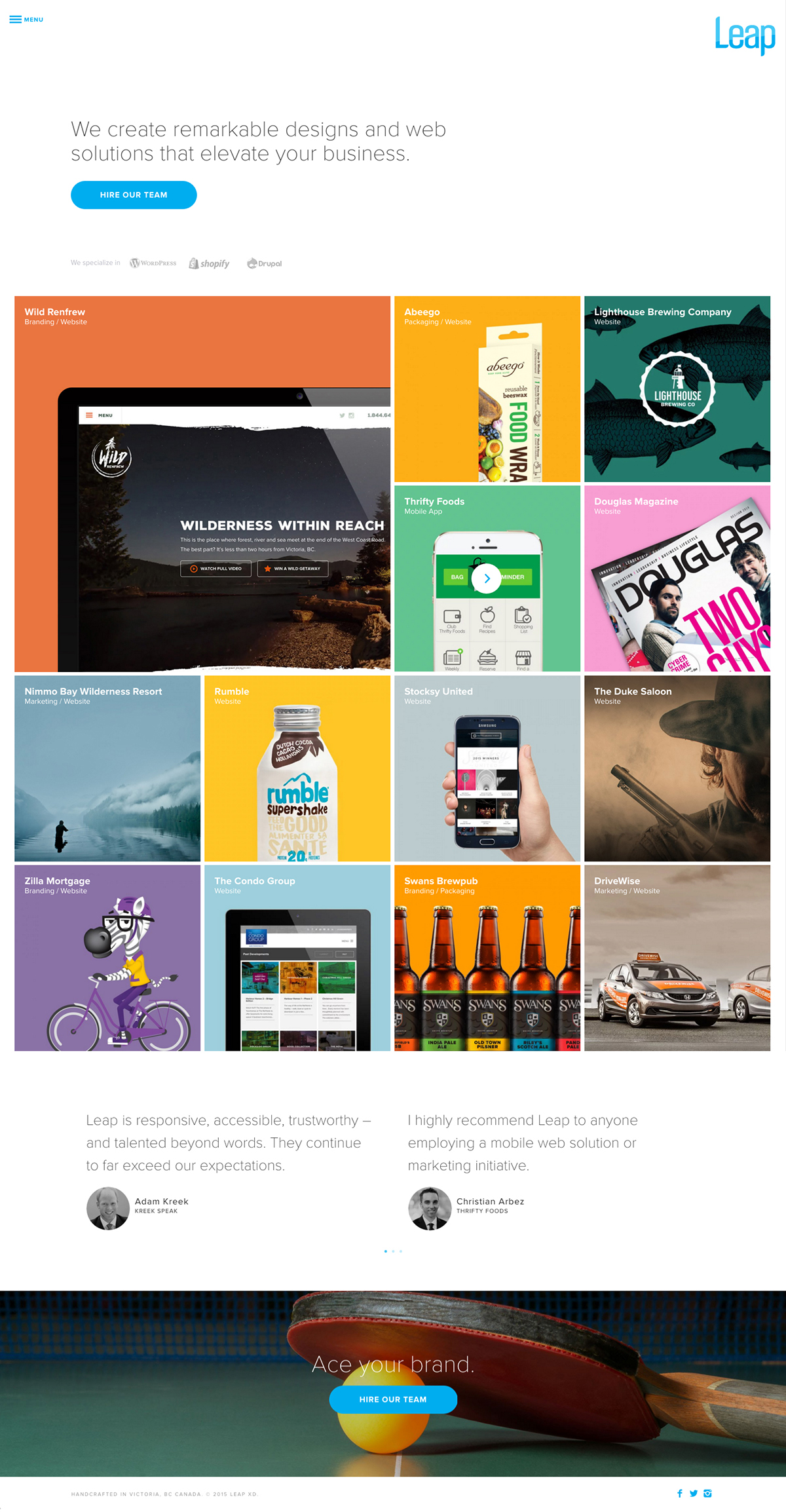 Website portfolio agency homepage Responsive grid colour design Project samples wordpress leap