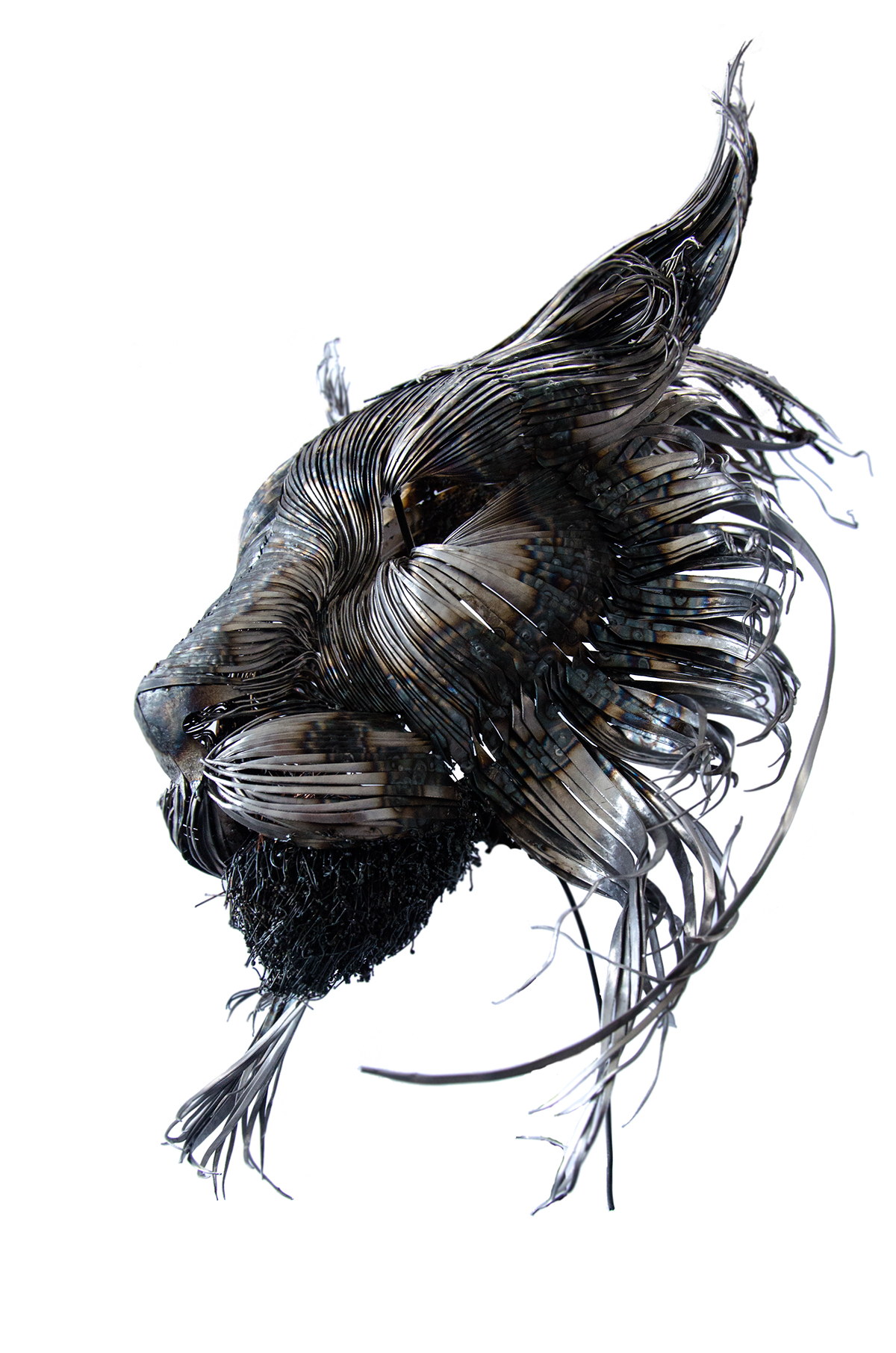 lynx metal sculpture wildlife animal introspection lynxandwoman blackwire face cats metalsculpture