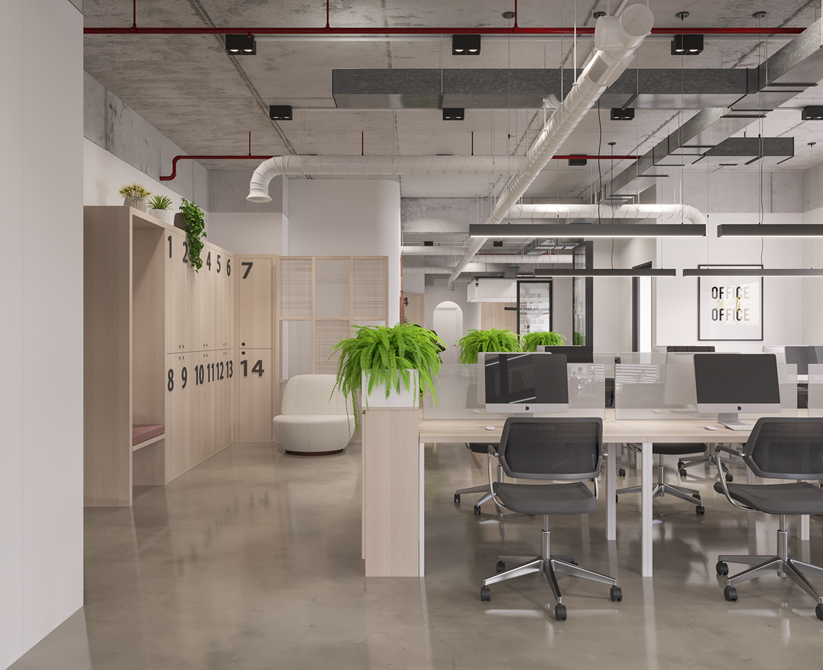 clean Interior minimal modern Office Render visualization