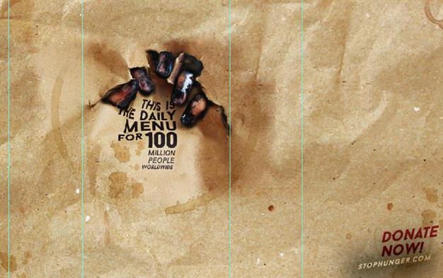 hunger socialcampaign campaign stencil paint homeless Food  craft trash experimental billboard magazine poster bag nutrition
