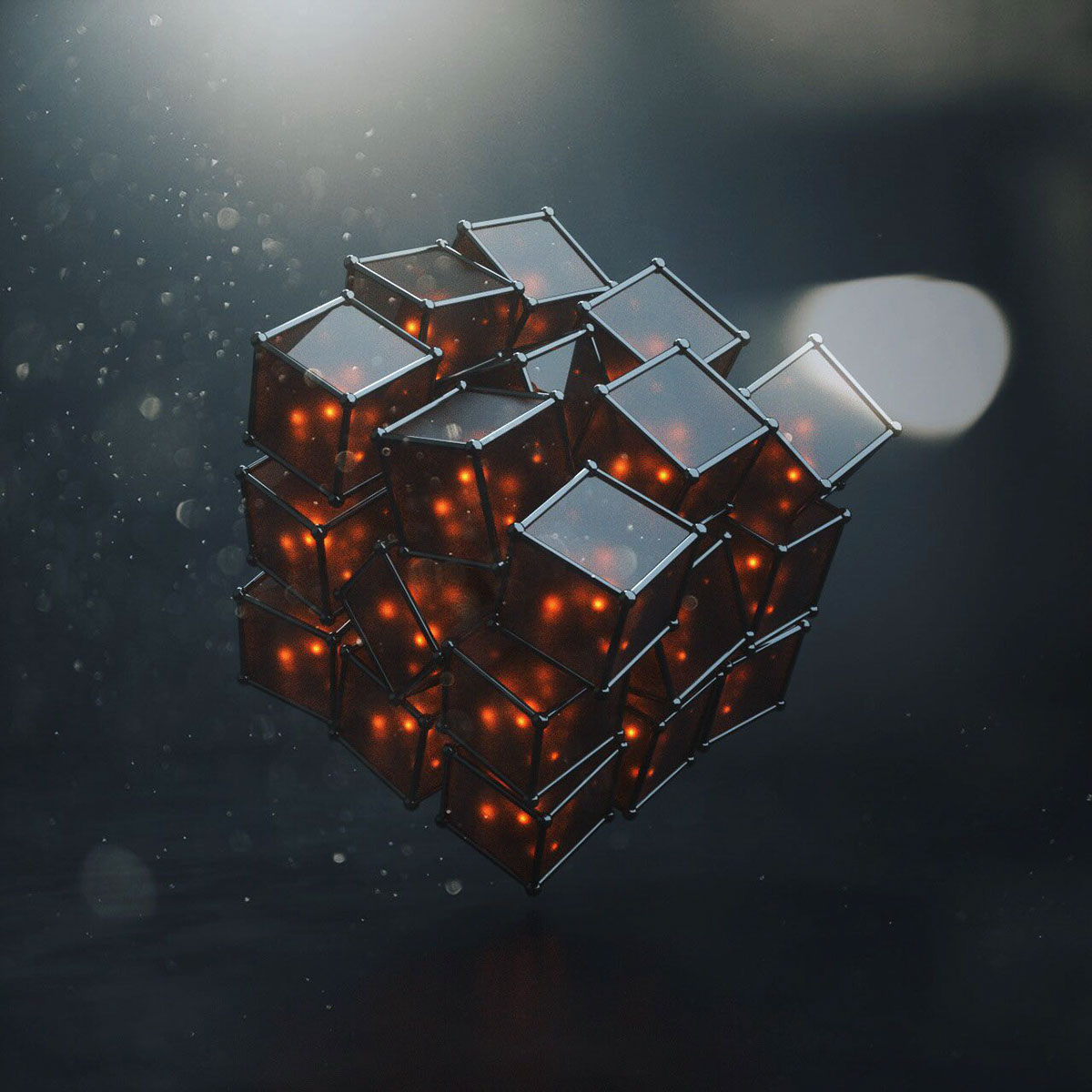 joey camacho cinema 4d Contained photoshop cube glow trapped dark dust macro