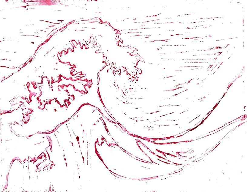 dessin estampe gravure hokusai linogravure vague
