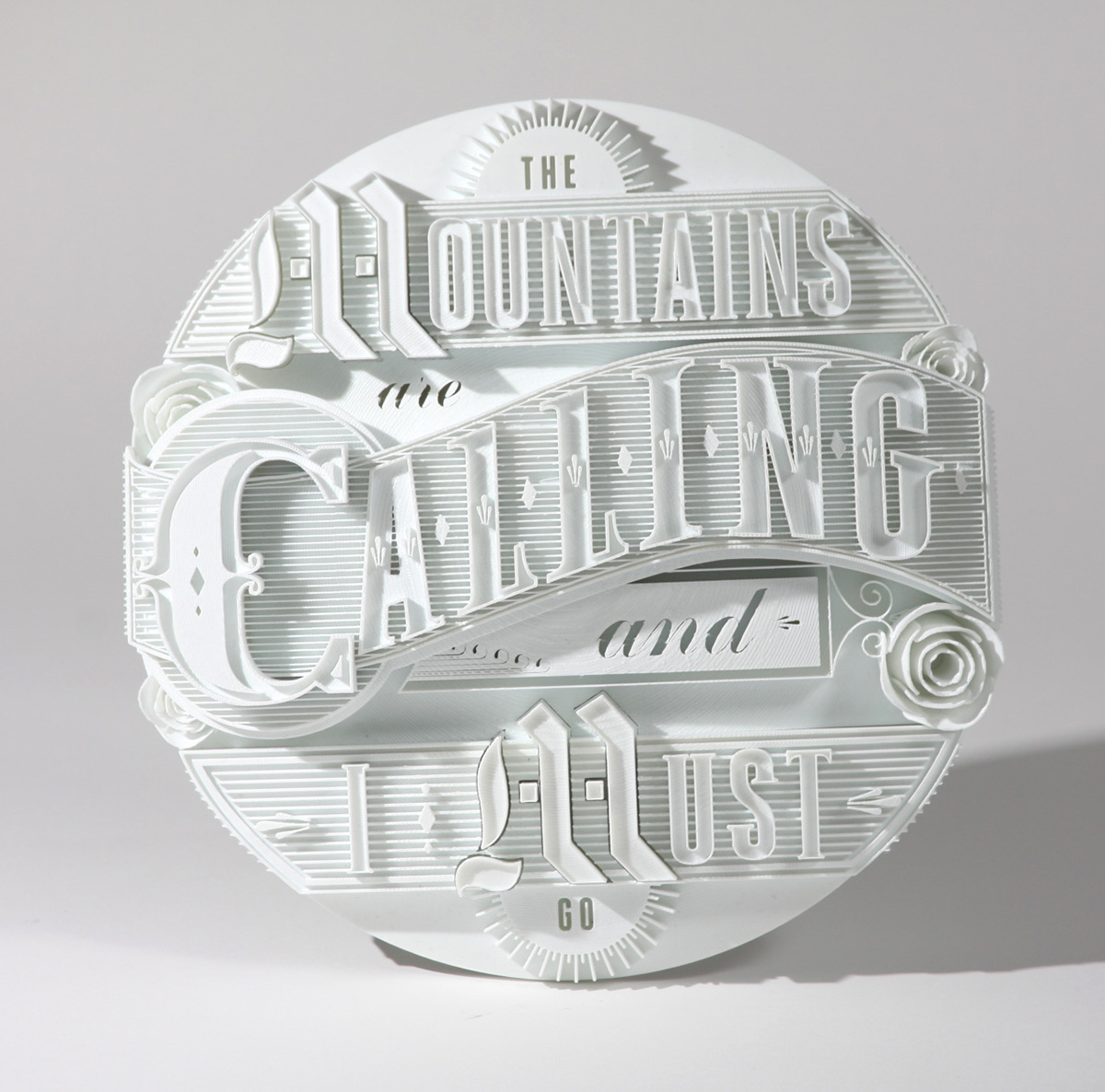type lettering sculpture Rapid Prototype 3d print makerbot phrase quote all-white ornate old-school vintage dropcap 3d printed
