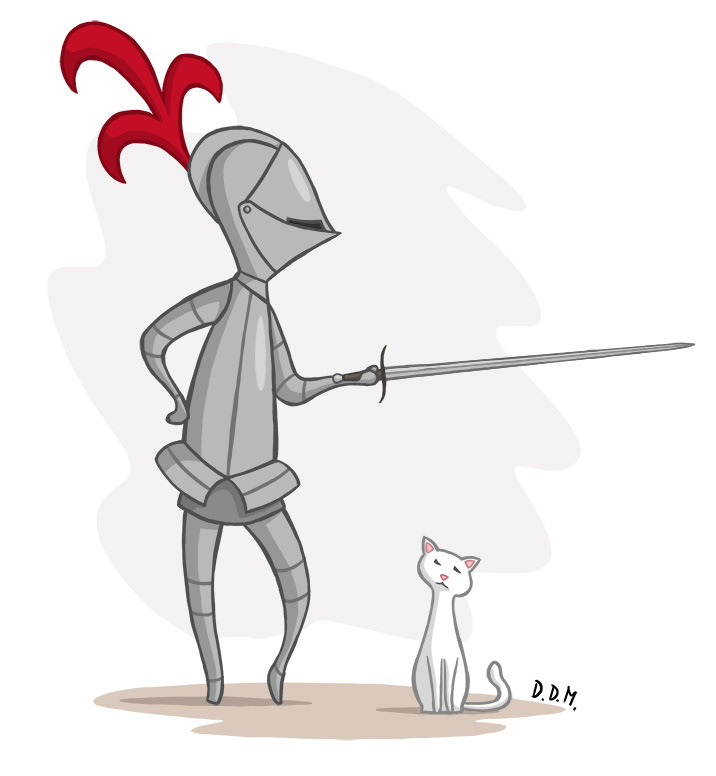 Sir Magroberto, the Thin Knight with his cat.
