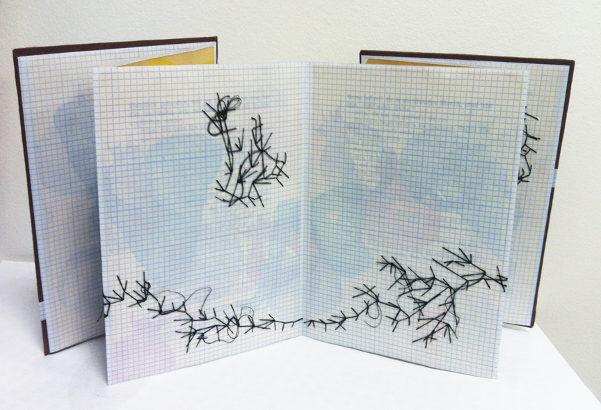 book  handbound accordion book  legs  pin ups  stitching  Sewing  graph paper  monotype