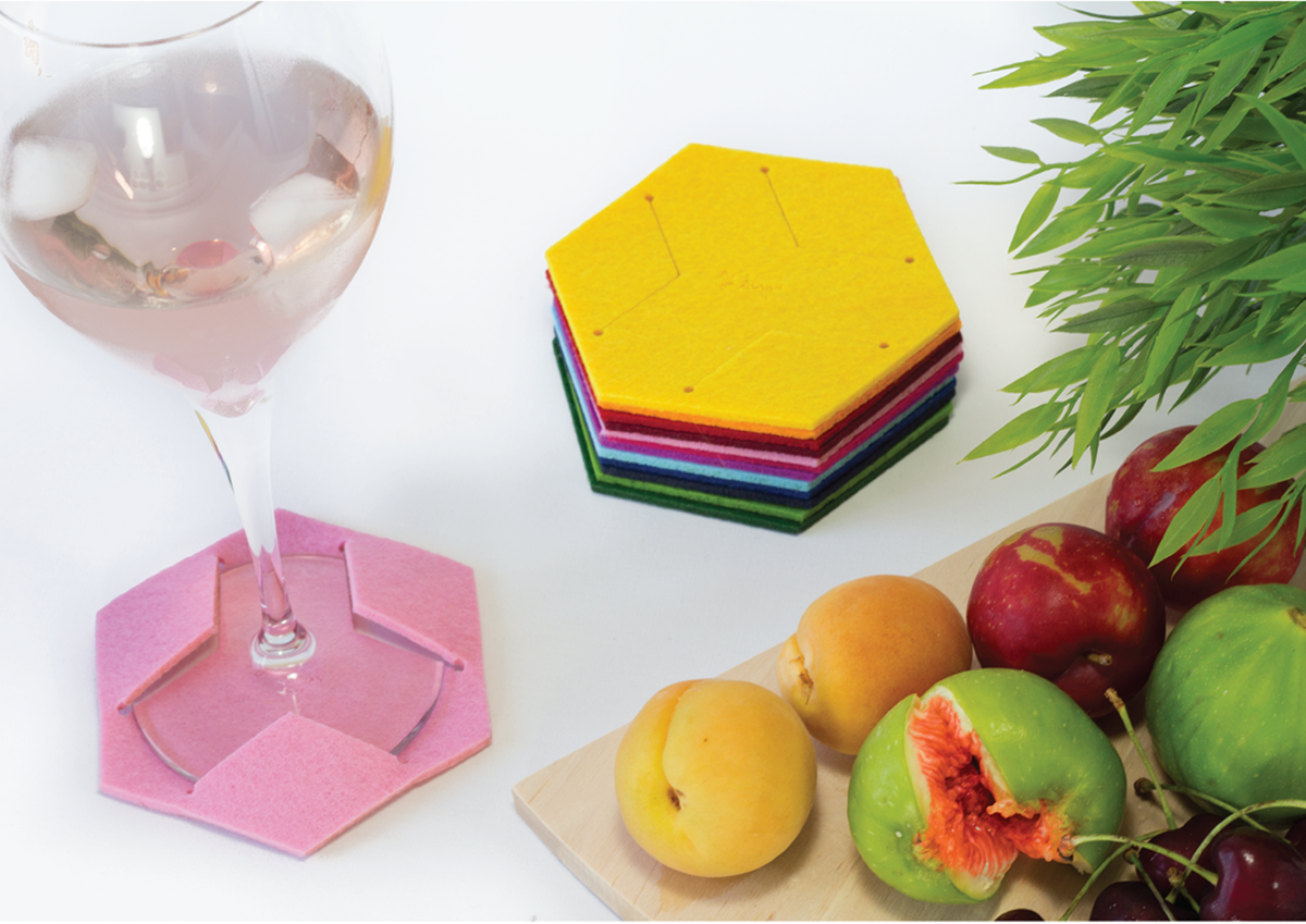 coaster colorful design felt Fun gift identifier beverage party Stemware wine hexagon altlık şarap hediye
