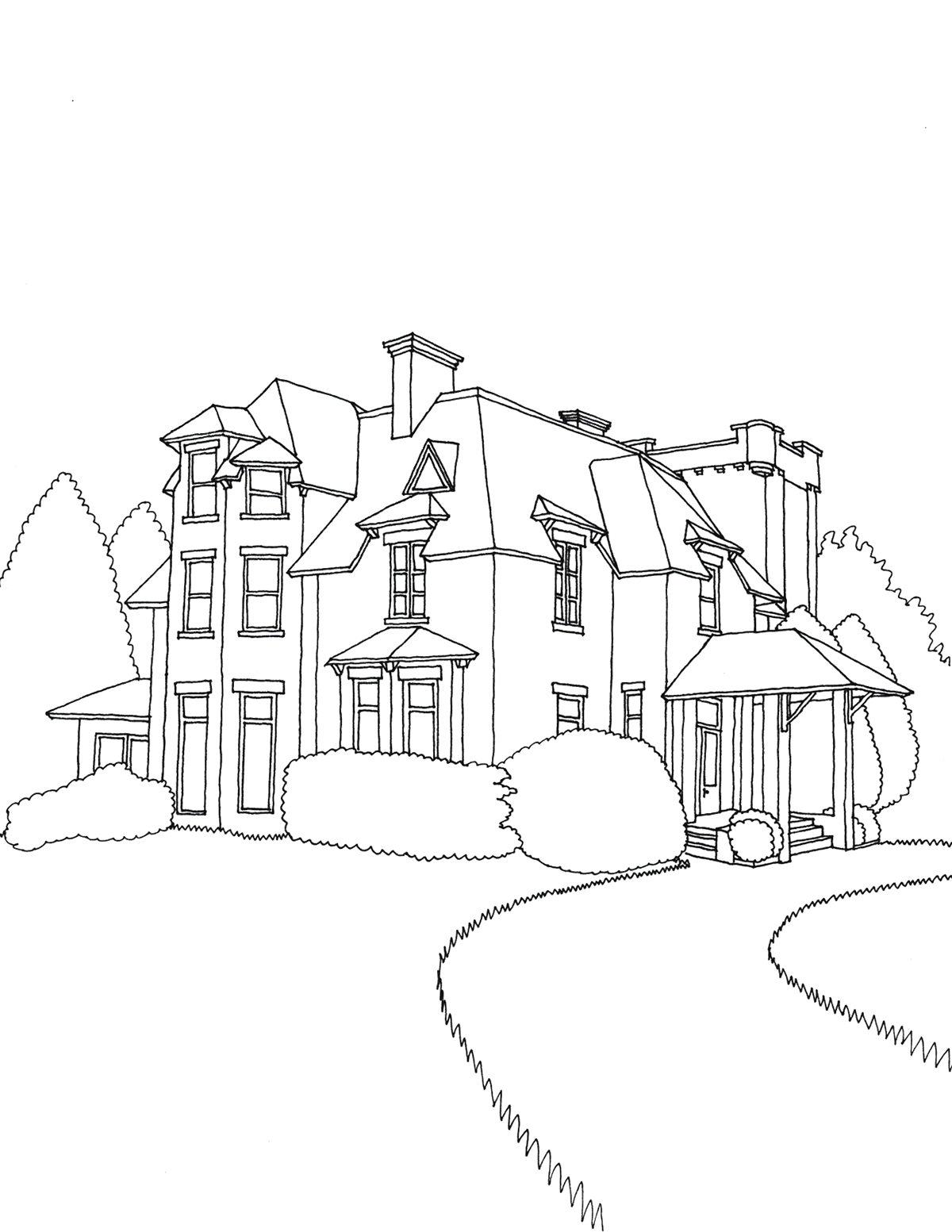 coloring page architecture line drawing architectural sketching