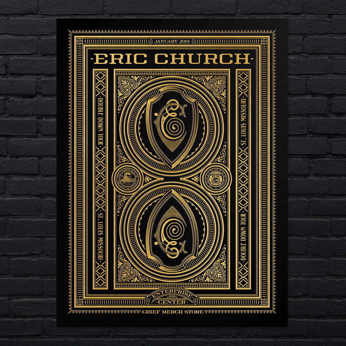 gold Triptych gig poster concert poster Country Music ROck Poster electric guitar ornate rockswell monogram