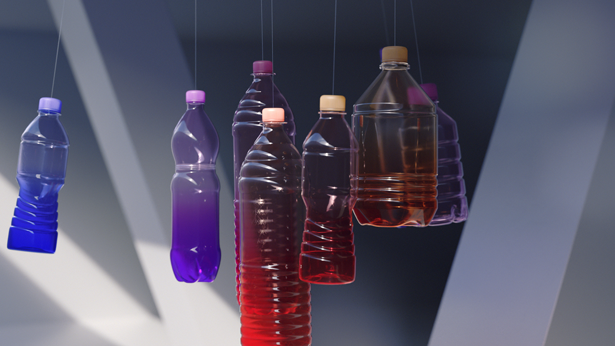 plastic dream bottle stream fluid waste trash simulation surreal
