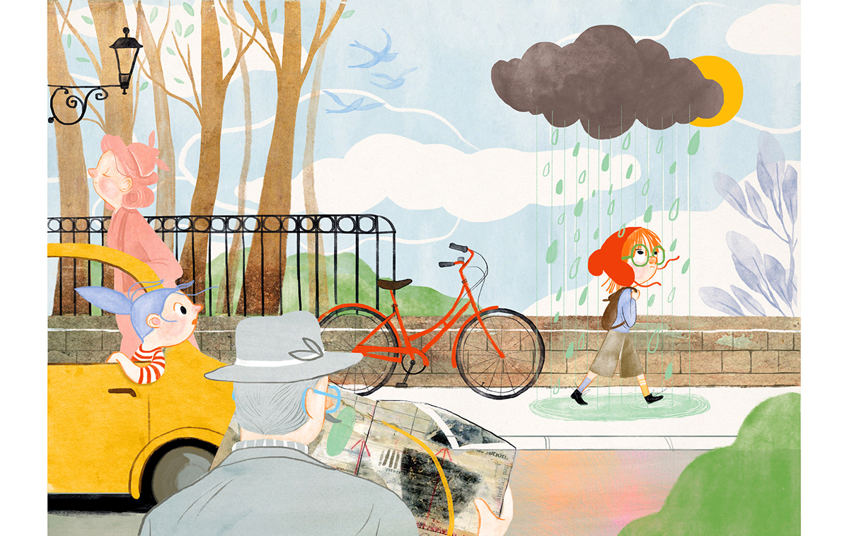 Alzheimer artbook Character design  children children's book Drawing  kids library rain story