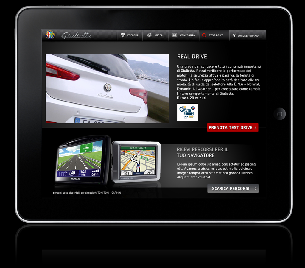 alfa romeo giulietta car iPad app Events Experience Interface Mobile Application iPad App tablet interface Tablet Application Tablet app