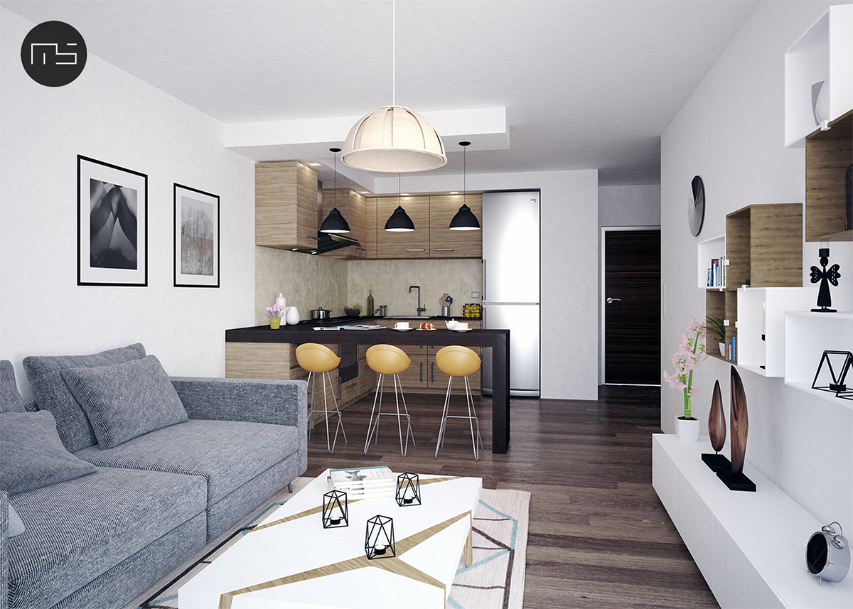 One bedroom apartment jednopokojowe mieszkanie wizualizacja 3ds max vray grafika Grafic modelowanie modelling 3D