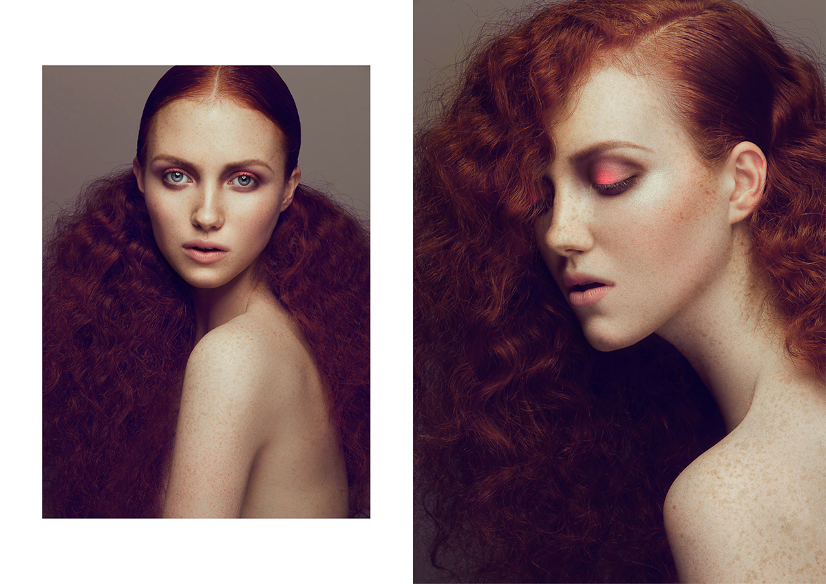 beauty redhair model makeup freckles texture