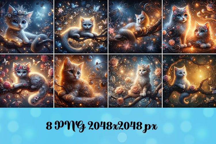 Cat Ai Art print fairytale fantasy sublimation greeting card background kitten animal