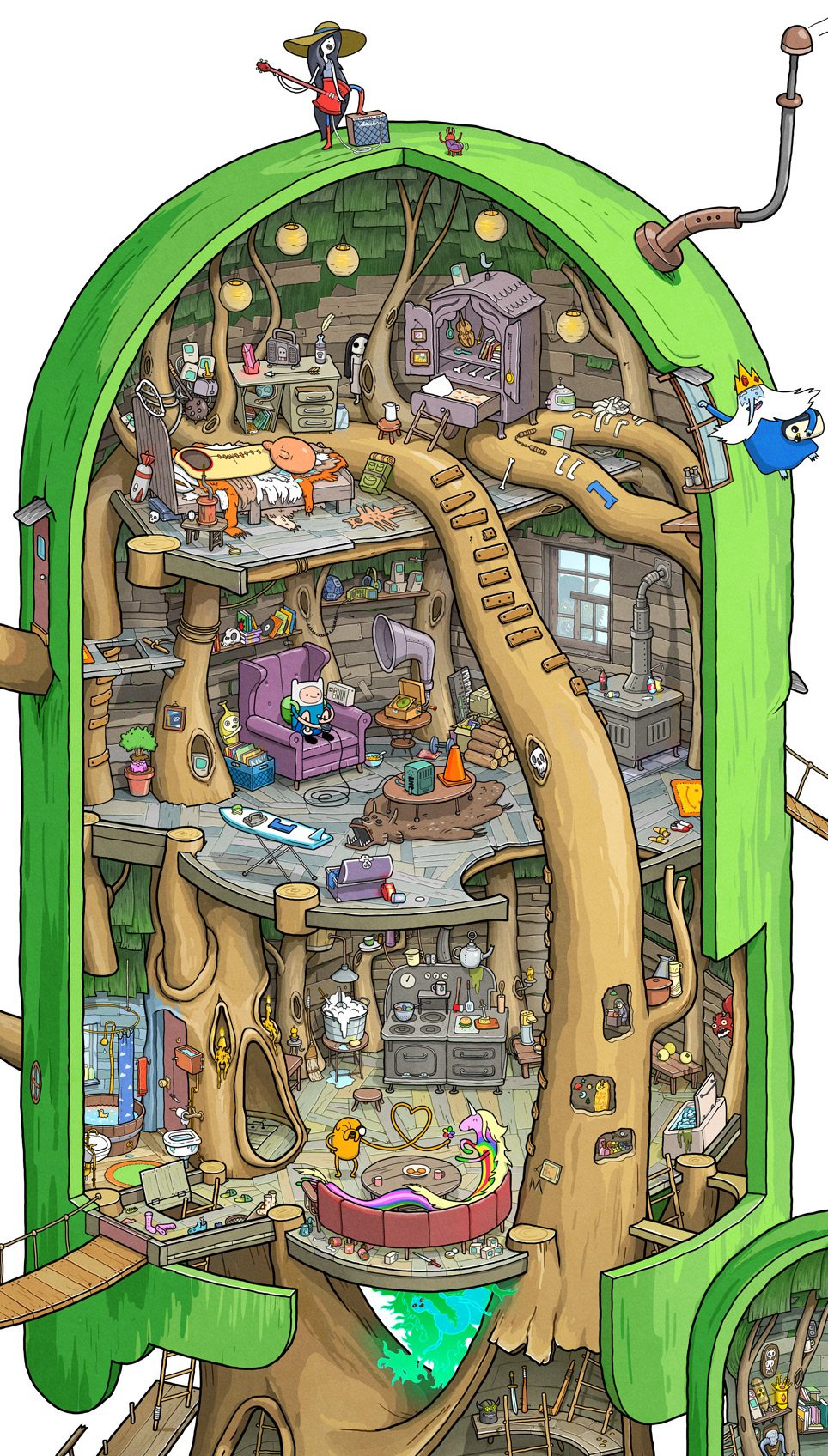 Adventure Time cut-away Tree Fort tree house Land of Ooo Finn Jake marceline cartoon network время приключений  Ice King cartoon