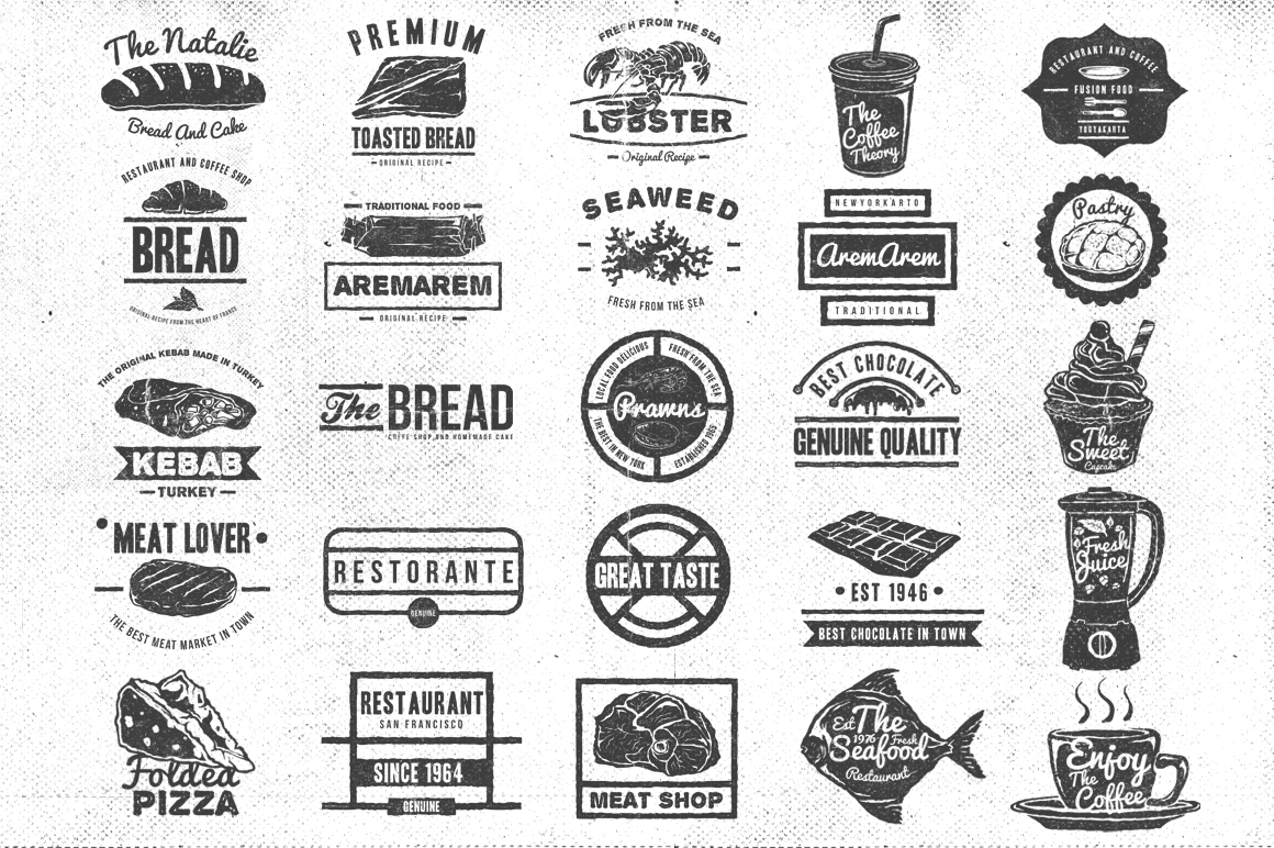 Retro vintage logo Badges insignia labels premium bundle vector food logo Culinary FastFood Logo seafood